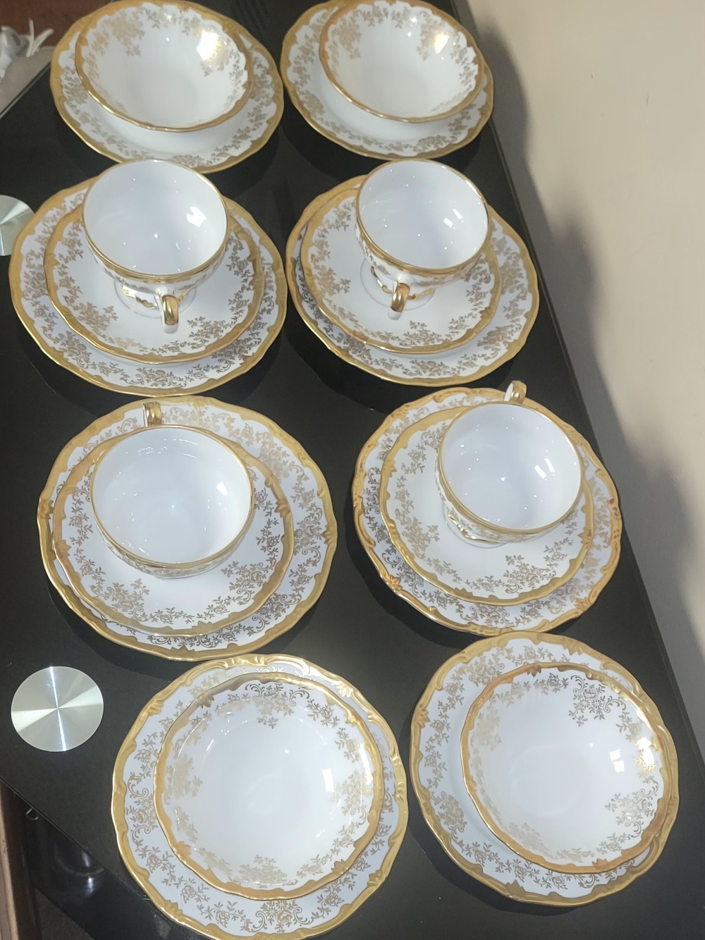 VINTAGE WEIMAR White and Gold Porcelain Teacup and Saucer Set 20 PIECES